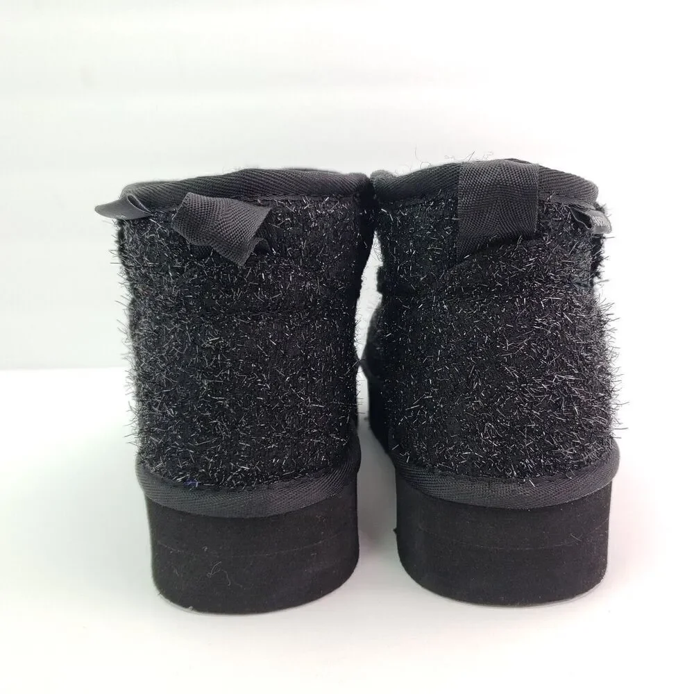 BearPaw Shalini Youth Girls Size 13 Black Sparkle Wool Blend Winter Low Boots